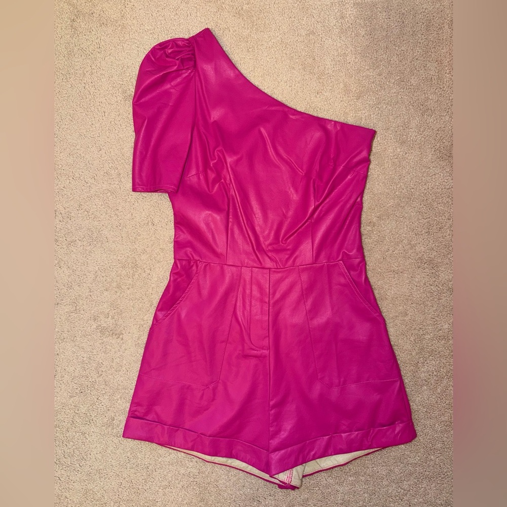 NWOT TCEC One-Shoulder Faux Leather Romper